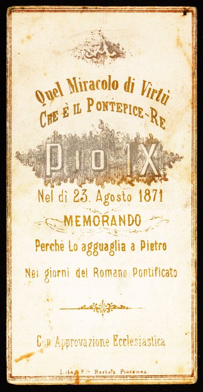 Homenagem ao Papa Pio IX Imagem piedosa. Colecção privada do século XIX de Anonymous Anonymous