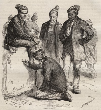 Tipos de galerias do Brest Bagne, no século XIX. Gravura em "Histoire des bagnes depuis leur création à nos jours" (1877) de Pierre Zaccone (1817-1895) (Colonia Penale - colônia penal). Coleção particular. de Anonymous Anonymous