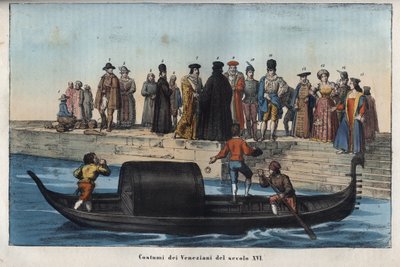 Fantasias venezianas do século XVI - gravura de "Usos e costumes de todos os povos do universo". Ou História do governo, leis, milícias, religião de todas as nações desde os tempos mais remotos até aos dias de hoje" 1856 de Anonymous Anonymous