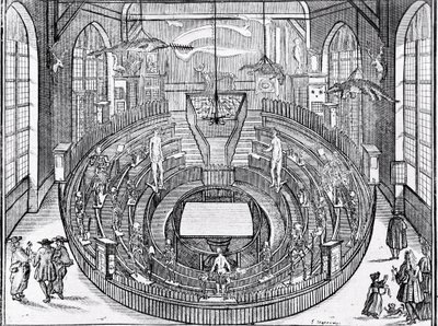 Vista de um teatro anatómico provavelmente na Universidade de Leiden no início do século XVII (gravura) de Anonymous Anonymous