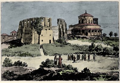 Vista da Igreja de Santa Constança (nza), mausoléu do imperador Constantino construído no século IV perto da Basílica de Santa Agnese (Agnese) em Roma Ilustração do século XIX de Anonymous Anonymous