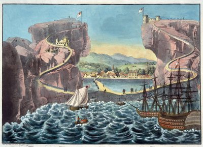 Vista da Ilha de Santa Helena do lado do local de desembarque perto do Forte James - Anónimo - 1815 - Aquatint - 46,7x54,5 - Colecção Privada de Anonymous Anonymous