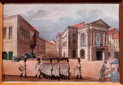 Vista do Teatro Nacional de Praga na época da ocupação austríaca Gravura e aguarela. Colecção privada do século XVIII de Anonymous Anonymous