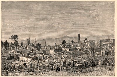 Vista da cidade de Erzurum (Erzeroum) na Armênia (agora Turquia). Gravura em "Les Missions Catholiques au XIXeme Siecle" de Louis-Eugene (Louis Eugene) Louvet. coleção particular. de Anonymous Anonymous