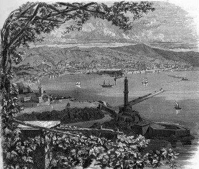 Vista da cidade de Genes (Génova), Itália. gravura de 1859 em "as galerias da Europa - Itália" de armengaud. Coleção particular. de Anonymous Anonymous