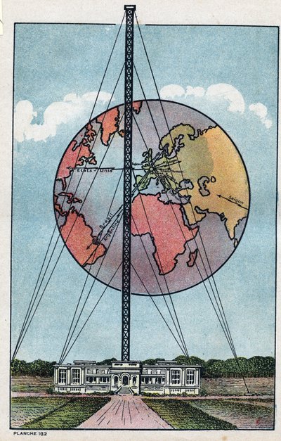 Vista da estação continental pertencente à estação T.S.F. de São Assis (São Assis) na França. Ilustração anônima de 1925. Coleção particular. de Anonymous Anonymous