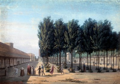 Vista do pátio do Paisibles no hospital de Bicetre A caminhada dos doentes mentais no Hospital em 1824. Guache anónima. Paris, Musee Carnavalet de Anonymous Anonymous