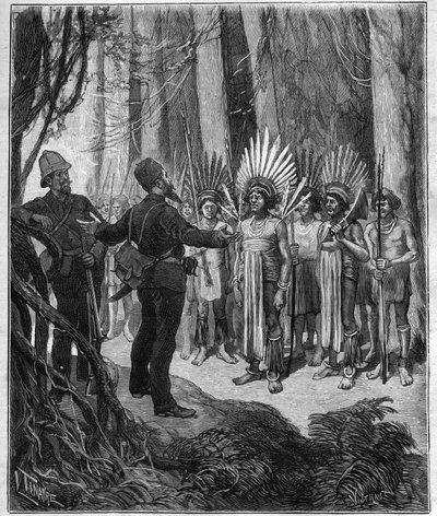 Viagem de Henri Coudreau (1859-1899), professor de geografia e explorador no território indiano da Guiana - recebeu dos chefs de Roucouyan - gravada no "Journal des voyages" de 1889. de Anonymous Anonymous