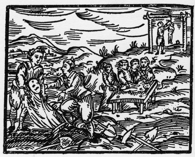 Bruxas dissuadindo os mortos num cemitério - "Compendium Maleficarum", trata das bruxas, do seu mal e das suas faculdades por Francesco Maria Guazzo ou Guaccio ou Guaccius (15?? -16??) 1608 Colecção Privada de Anonymous Anonymous