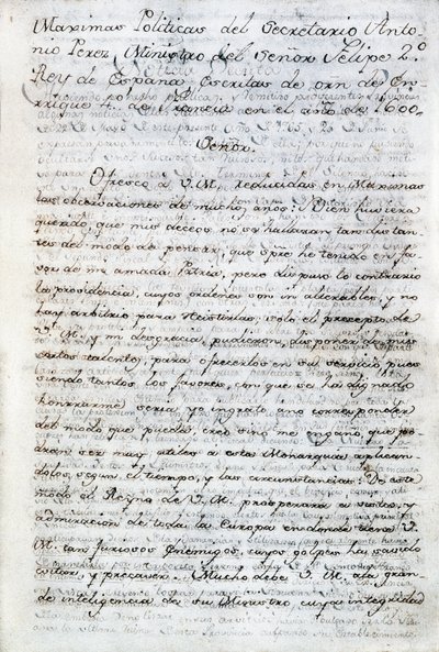Política escrita por Antonio Perez (1540-1611). Secretário político espanhol do Rei Filipe II de Espanha. Equador, Quito. Bibiliotéca política do Equador de Aurélio Espinosa. de Anonymous Anonymous