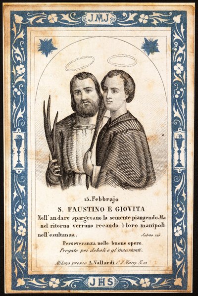 os mártires Saint Faustin e Saint Jovite Pious imagem. Cartão Postal. O início do século XX. Colecção Privada. de Anonymous Anonymous