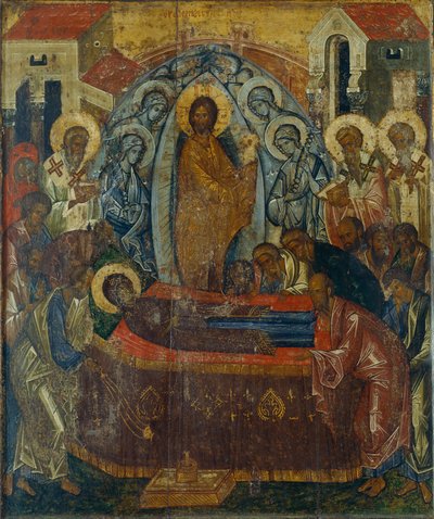 A Dormição da Virgem, início do século XV. de Anonymous Russian icon painter