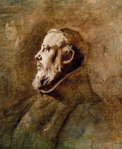 Retrato do busto de um monge de perfil (óleo sobre tela) de Anselm Feuerbach