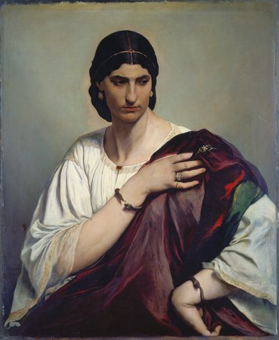 Lucrécia Bórgia; Retrato de uma mulher romana com túnica branca e túnica vermelha, c.1862-66 (óleo sobre tela) de Anselm Feuerbach