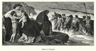 O Adeus de Medéia: cena da tragédia grega antiga de Eurípides Medéia, baseada na lenda de Medéia e Jason (gravura) de Anselm Feuerbach