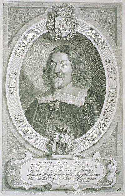 Johann Adler Salvius (1590-1652), de &39;Portraits of Illustrious Men&39;, gravado por Petrus de Iode, publicou 1706 de Anselmus van Hulle