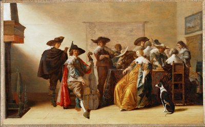 Cena de sociedade (pintura sobre madeira de carvalho) de Anthonie (1601-73) Palamedesz