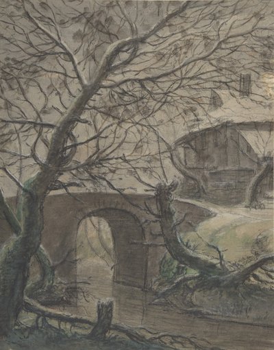 Uma casa perto de uma ponte, século XVII. de Anthonie Waterloo