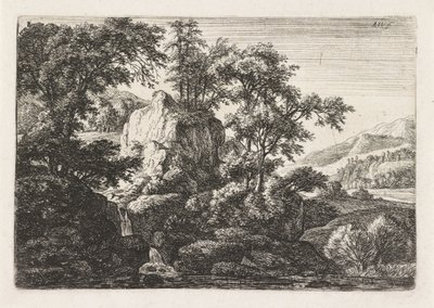 Cachoeira dupla Paisagens com pedras (título da série) de Anthonie Waterloo