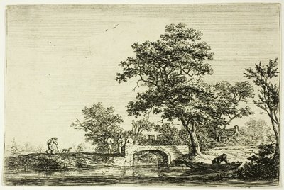 Quatro homens em uma ponte de pedra de Anthonie Waterloo
