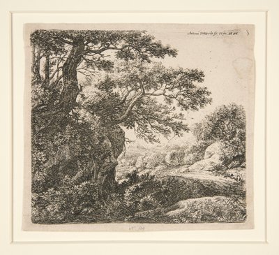 Homem a dormir ao lado da estrada, de um conjunto de 6 gravuras, B. 47-52 de Anthonie Waterloo