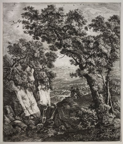 Seis grandes paisagens verticais com cenas do Antigo Testamento: Tobias e o Anjo de Anthonie Waterloo