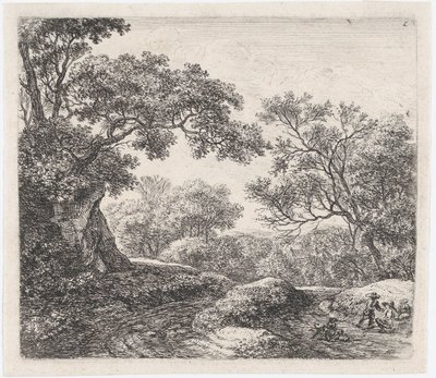 Três meninos e seus cachorros O Beco na Floresta, século XVII. de Anthonie Waterloo