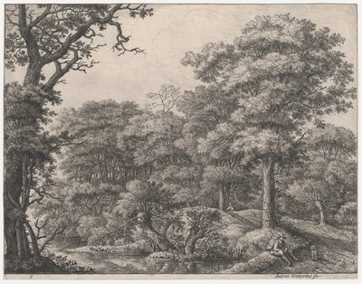 Viajantes descansando na floresta, século XVII. de Anthonie Waterloo