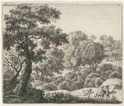 Dois cavaleiros num caminho florestal
Paisagens arborizadas (título da série) de Anthonie Waterloo