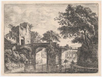 Duas pontes de pedra, século XVII. de Anthonie Waterloo