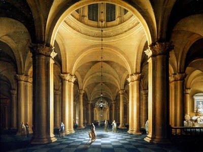 Igreja Nocturna Interior com Figuras Elegantes de Anthonie de Lorme