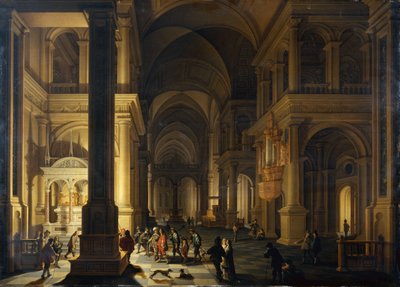 O Interior de uma Igreja Protestante à Noite de Anthonie de Lorme