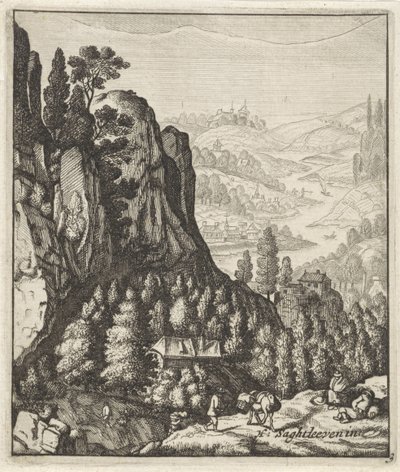 Paisagem de montanha rochosa com agricultores de Anthonie de Winter (attributed to)