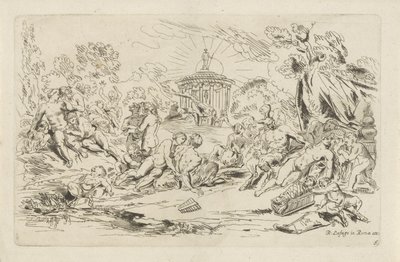 Ninfas e Sátiros na frente de um Templo de Baco Bacanais (título da série) de Anthonie de Winter