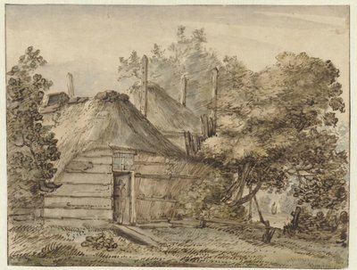 Casa de campo e um palheiro entre árvores de Anthonie van Borssom