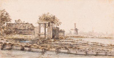 Uma quinta junto à água perto de uma aldeia de Anthonie van Borssom