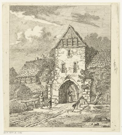 Algumas figuras em um antigo portão da cidade de Anthonie van den Bos