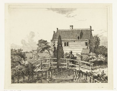 Jan Hanzen caminho fora do Raampoort (título sobre o objecto)
Mulher com criança numa ponte perto de um portão fechado de Anthonie van den Bos