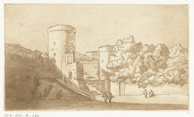 Muro de uma fortaleza com torres Castelo Gandolfo de Anthonie van den Bos