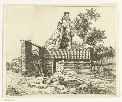 Cortador de cana em frente às ruínas da Casa de Snaatburg em Maarssen de Anthonie van den Bos