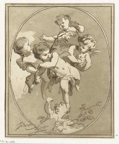 Cinco putti com ramos de flores de Anthonie van den Bos