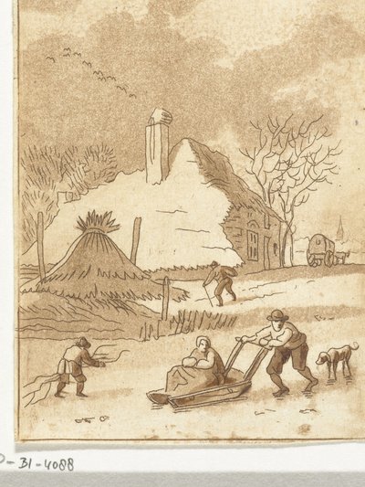 Paisagem de Inverno com entretenimento no gelo de Anthonie van den Bos
