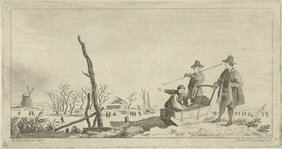 Figuras em um trenó em uma paisagem de inverno de Anthonij van der Haer