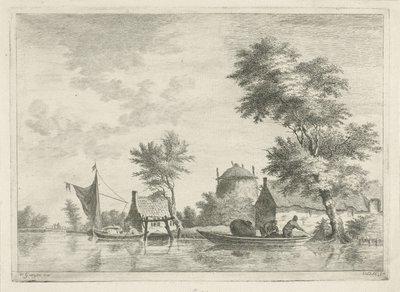 Paisagem fluvial com palheiro de Anthonij van der Haer