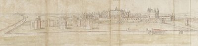 Hampton Court Palace do Norte (caneta e tinta marrom e aquarela sobre indicações fracas em giz preto) de Anthonis van den Wyngaerde