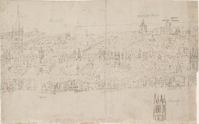 Panorama de Londres visto de Southwark: Catedral de São Paulo, 1554 de Anthonis van den Wyngaerde