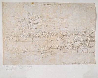 Folha de estudos dos palácios de Hampton Court e Richmond e da paisagem circundante de Anthonis van den Wyngaerde