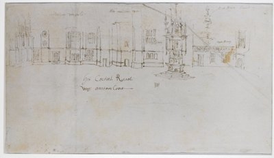 The Fountain Court, Palácio Hampton Court, c.1544 (caneta e tinta sobre papel) de Anthonis van den Wyngaerde