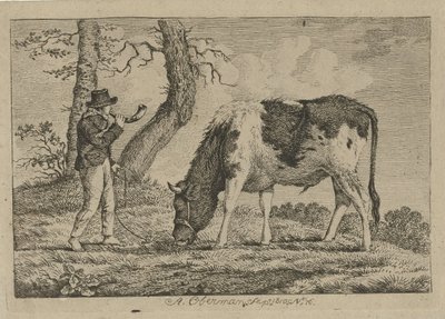 pastor com vaca Estudos de vacas, ovelhas e cabras (título da série) de Anthony Oberman