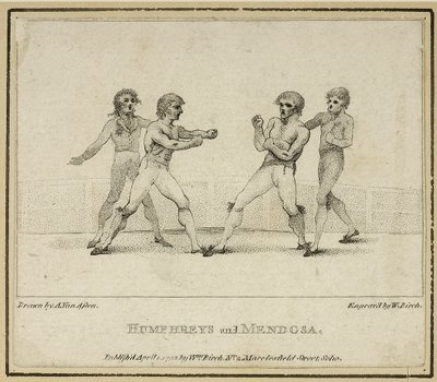 Humphreys e Mendoza, gravada por William Birch, publicada em 1792 (litho) de Anthony van (after) Assen